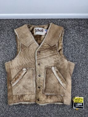NWT Vintage Schott NYC Vest Suede Leather Shearling Lined Western Mens 38 Small